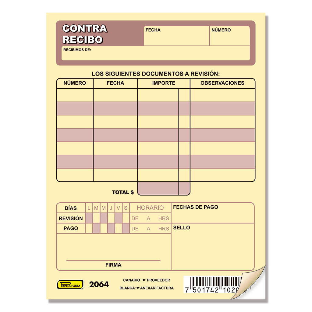 Contra Recibo, Vale Provisional de caja, Comprobante de gastos (Pq. c/3 blocks)