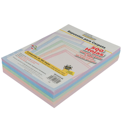 Repuestos para Carpeta Arcoíris Pastel 500 hojas