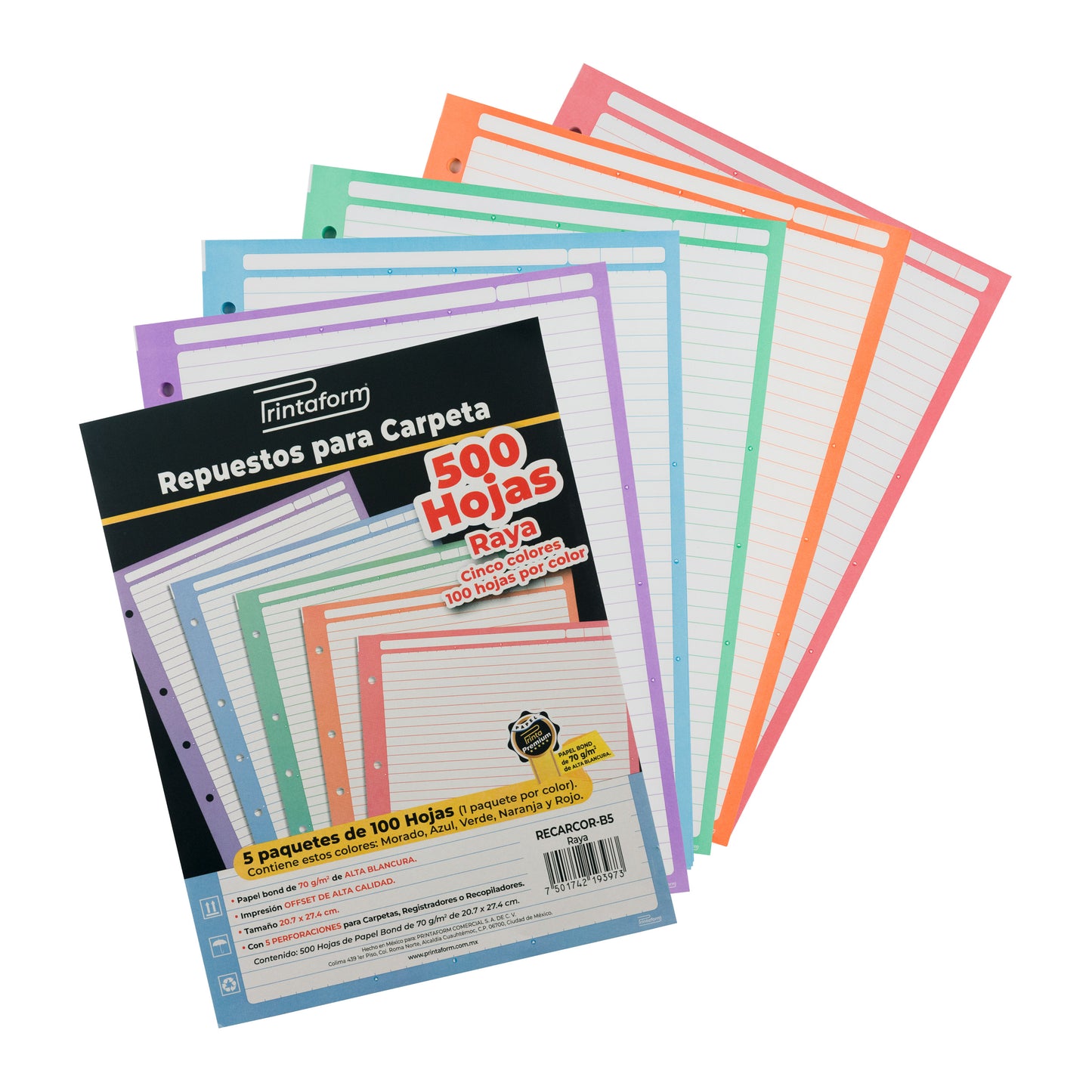 Repuestos para Carpeta Multicolor 500 hojas