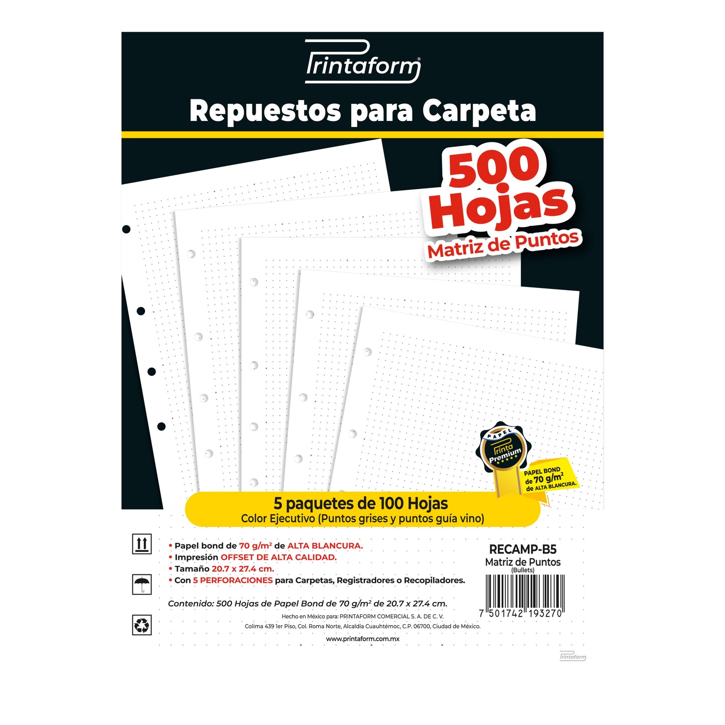 Repuestos para Carpeta Ejecutiva 500 hojas