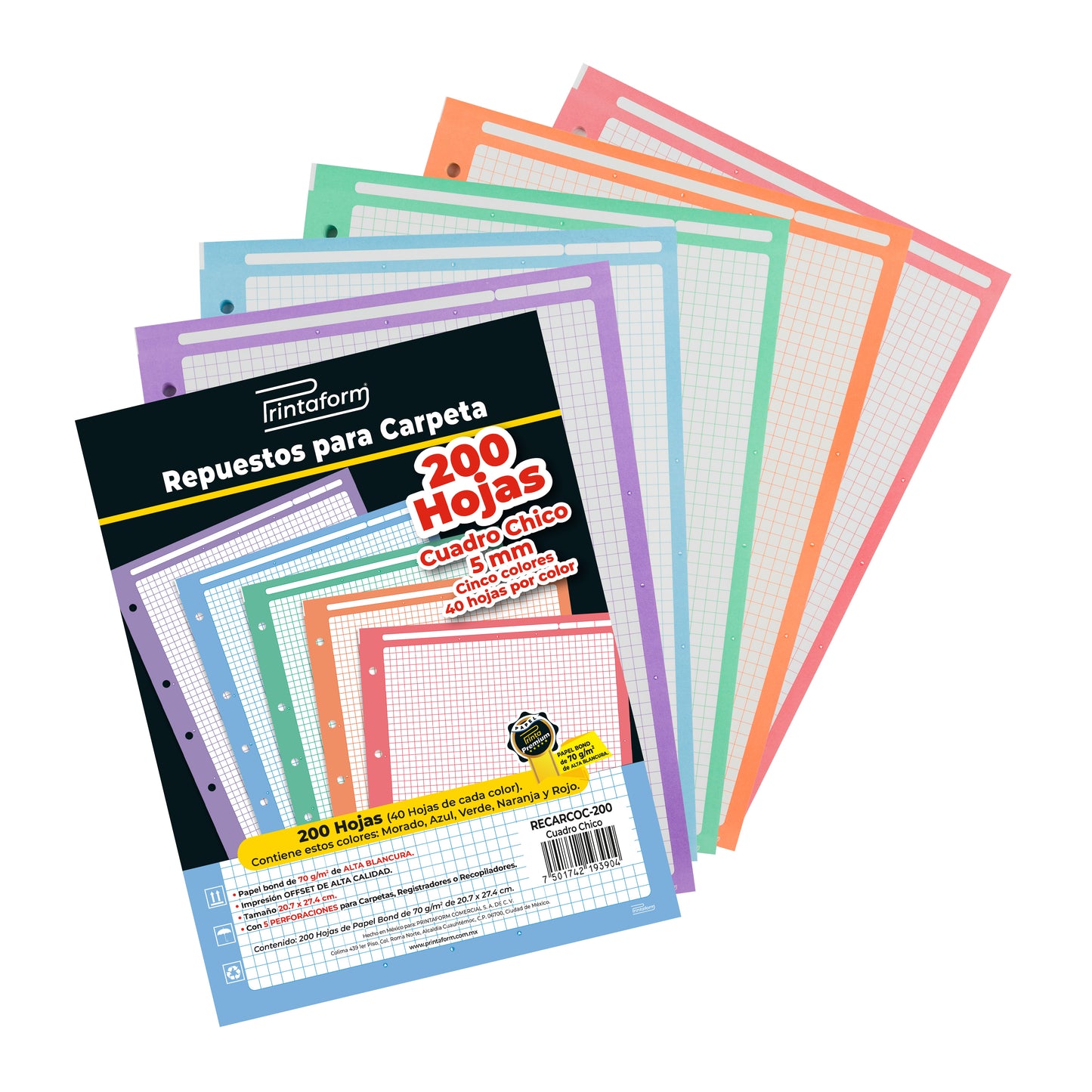 Repuestos para Carpeta Multicolor 200 hojas