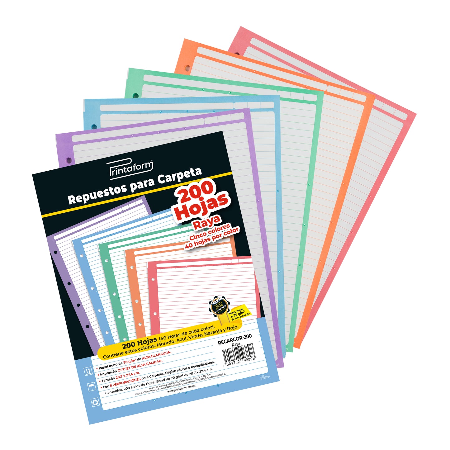 Repuestos para Carpeta Multicolor 200 hojas