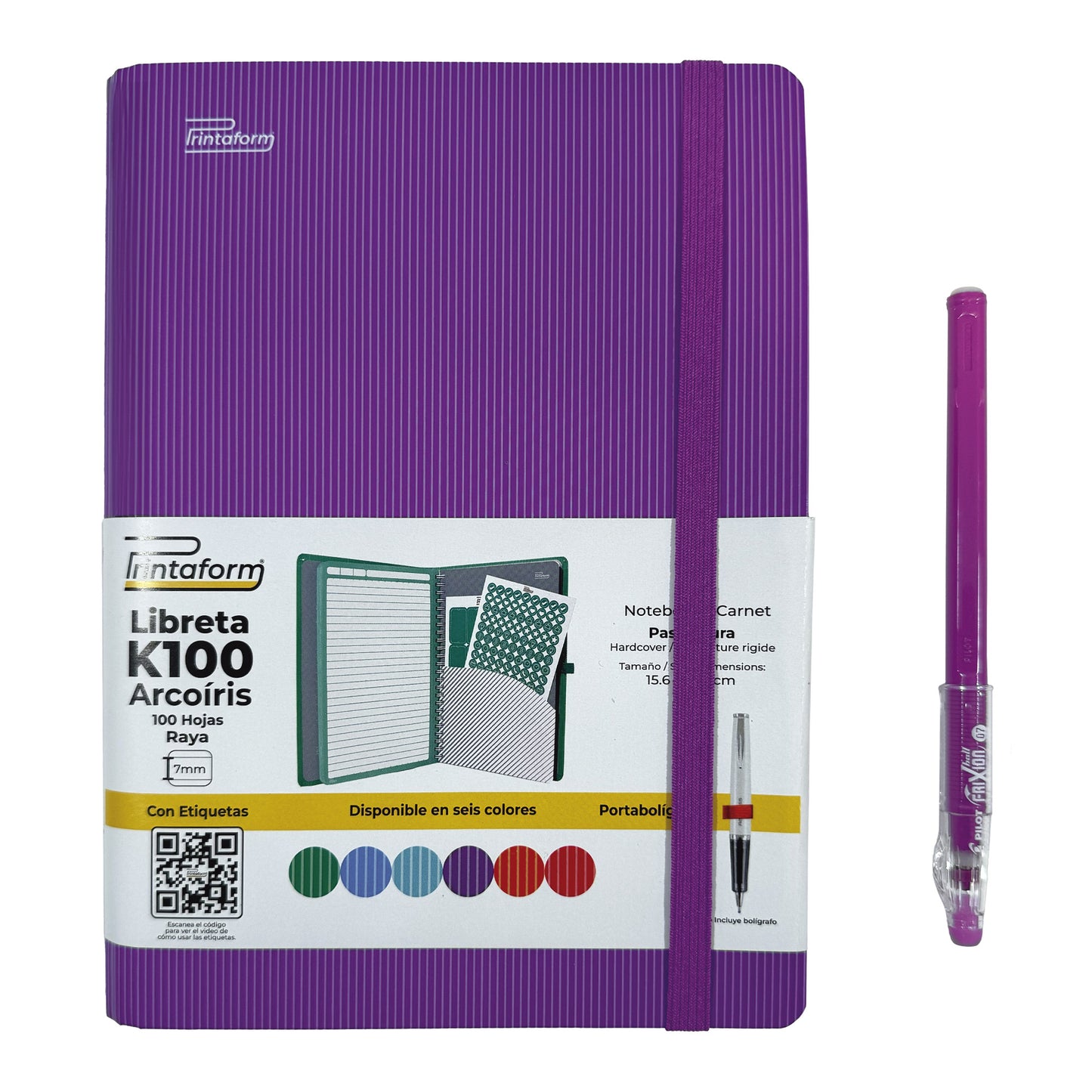 Libreta Kool Tipo Agenda A5, Arcoiris, pasta dura, 100h