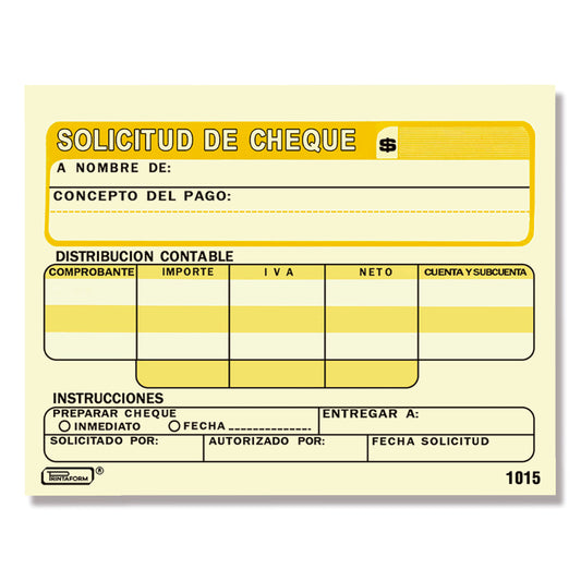Solicitud de Cheque B-1015 (Paq. c/3 blocks)