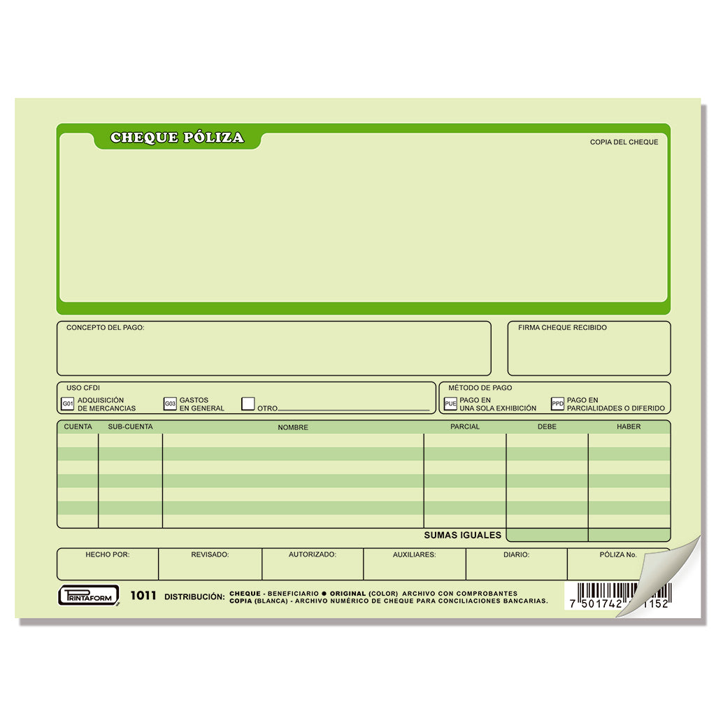 Cheque Póliza (Pq. c/3 blocks)