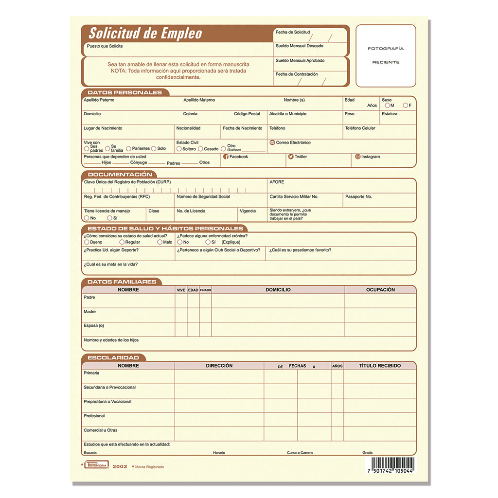 Solicitud de Empleo B-2002, (Pack c/3 blocks)