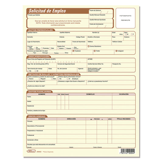 Solicitud de Empleo B-2002, (Pack c/3 blocks)