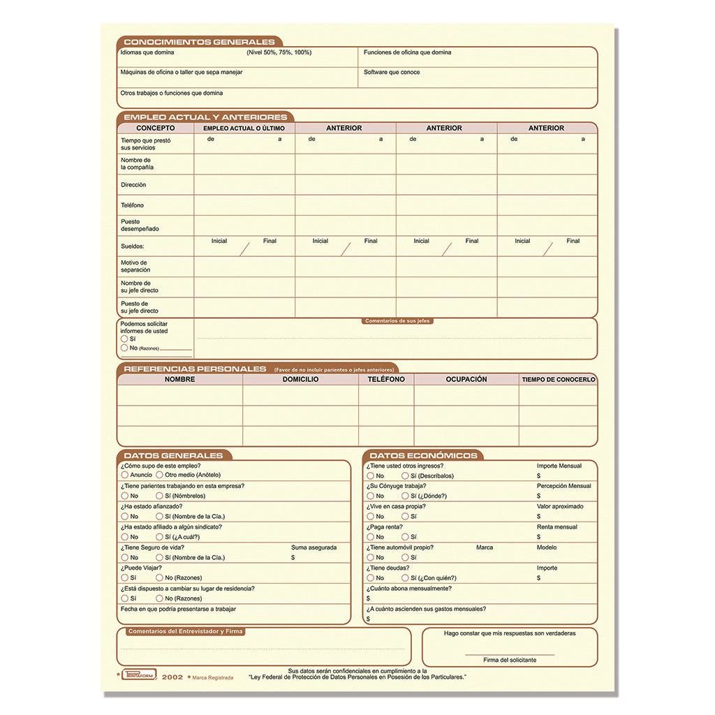 Solicitud de Empleo B-2002, (Pack c/3 blocks)