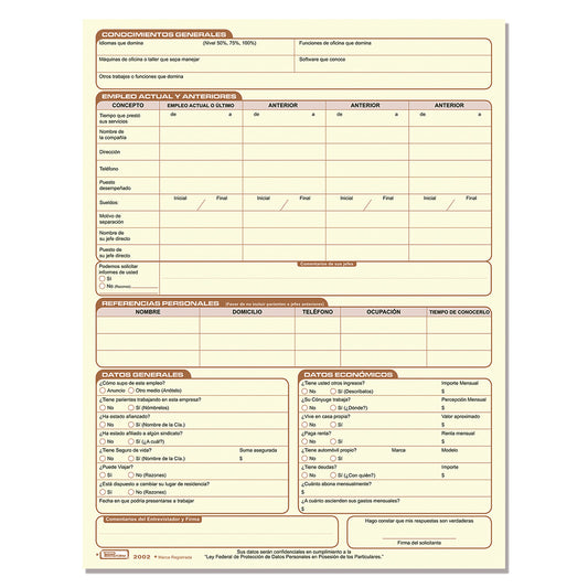 Solicitud de Empleo B-2002, (Pack c/3 blocks)