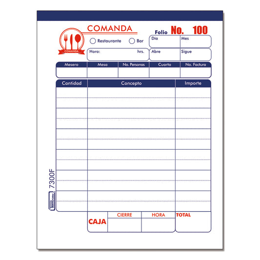 Comanda con folio B-7300F (Pq. 5 blocks)