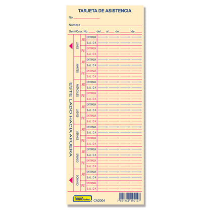 Tarjeta Control de Asistencia 300 tarjetas (Paq. c/3 blocks)