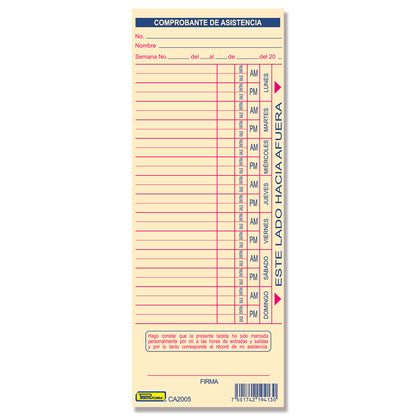 Tarjeta Control de Asistencia 300 tarjetas (Paq. c/3 blocks)