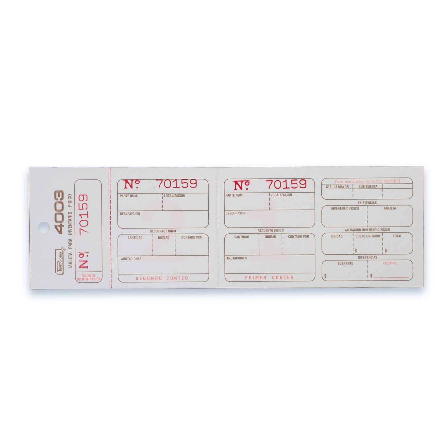 Tarjetas para Inventario físico B-4003 (marbetes)