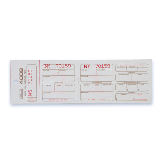 Tarjetas para Inventario físico B-4003 (marbetes)