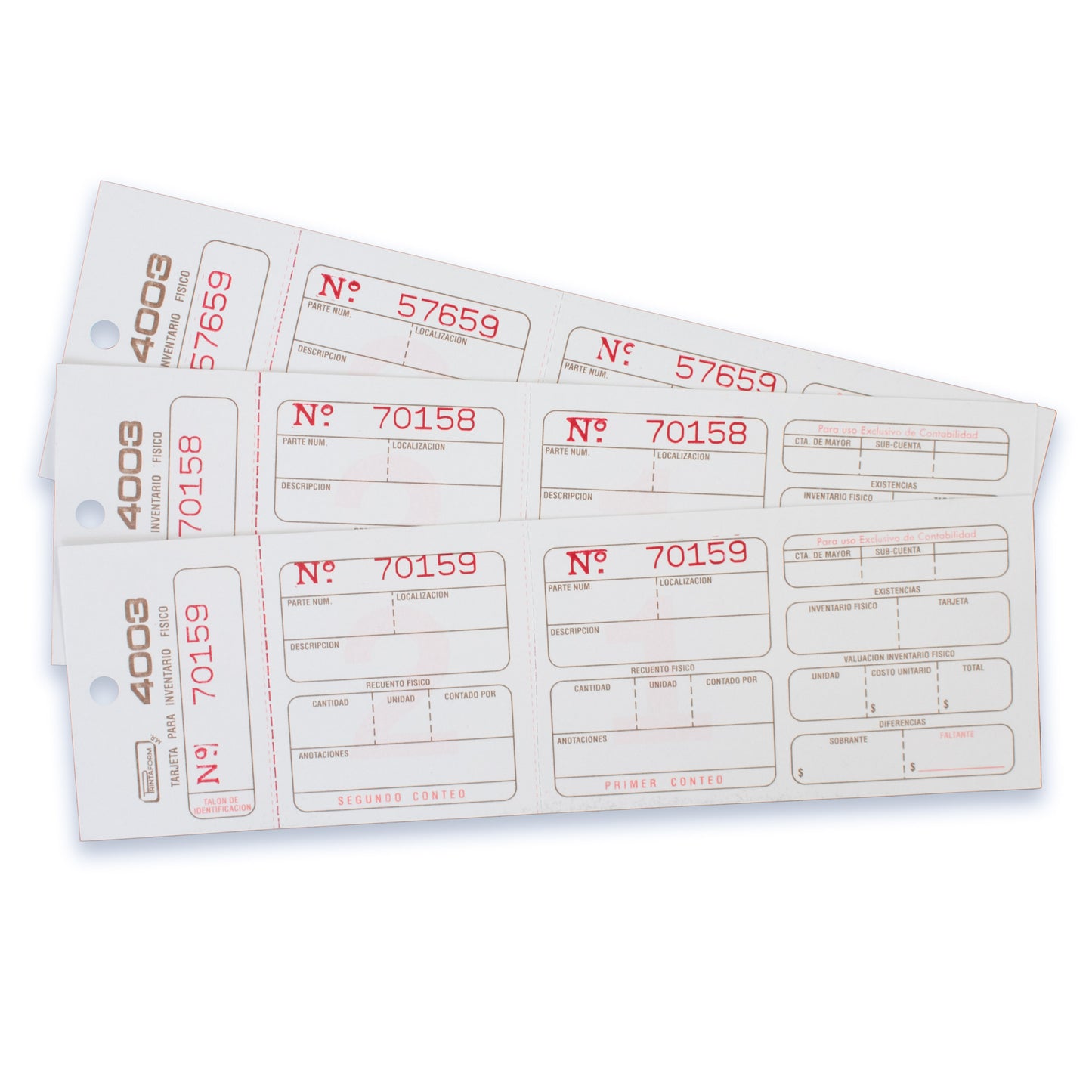 Tarjetas para Inventario físico B-4003 (marbetes)
