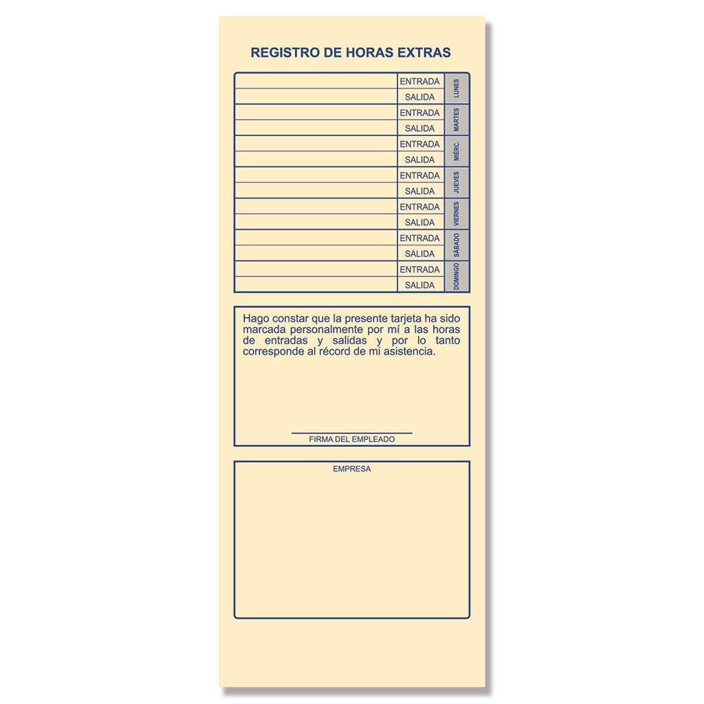 Tarjeta Control de Asistencia 300 tarjetas (Paq. c/3 blocks)