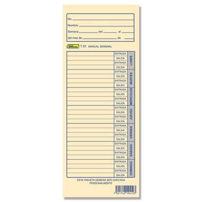 Tarjeta Control de Asistencia 300 tarjetas (Paq. c/3 blocks)