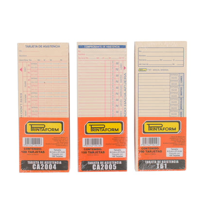 Tarjeta Control de Asistencia 300 tarjetas (Paq. c/3 blocks)