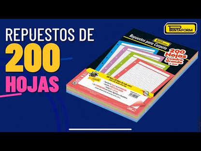 Repuestos para Carpeta Multicolor 200 hojas